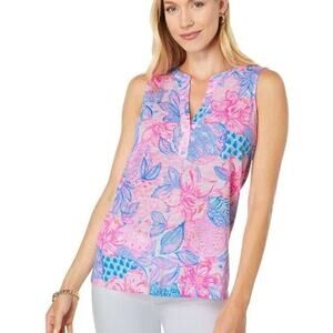 Lilly Pulitzer Essie Sleeveless Top Pink Isle Snappy Turtle Size XS